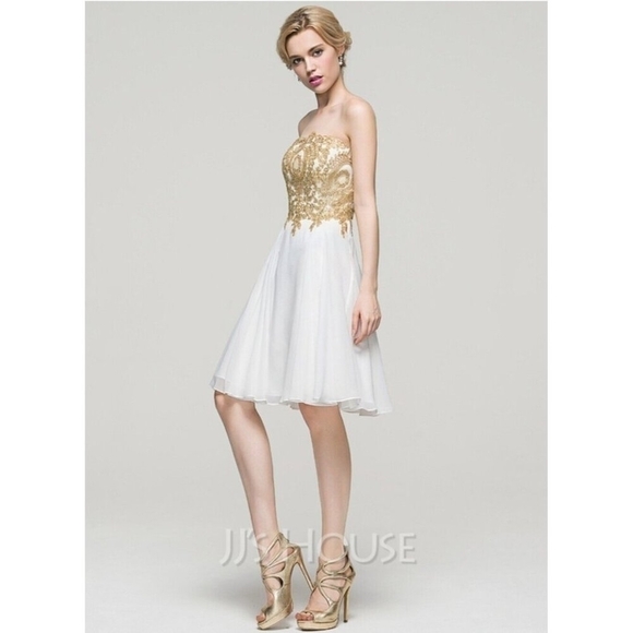 JJ"s House A-Line Strapless Knee-Length Chiffon Homecoming Dress Size US 8/EU 38 - Picture 3 of 12